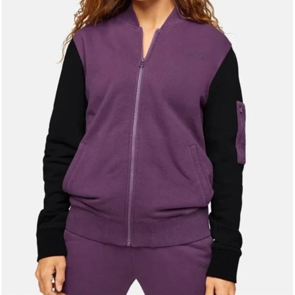 Outdoor Voices Pickup Bomber Cotton Terry Jacket Womens XL Purple Black Full Zip